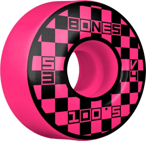 Bones 100's Block Party V4 Wide Skateboard Wheels Pink - 52mm